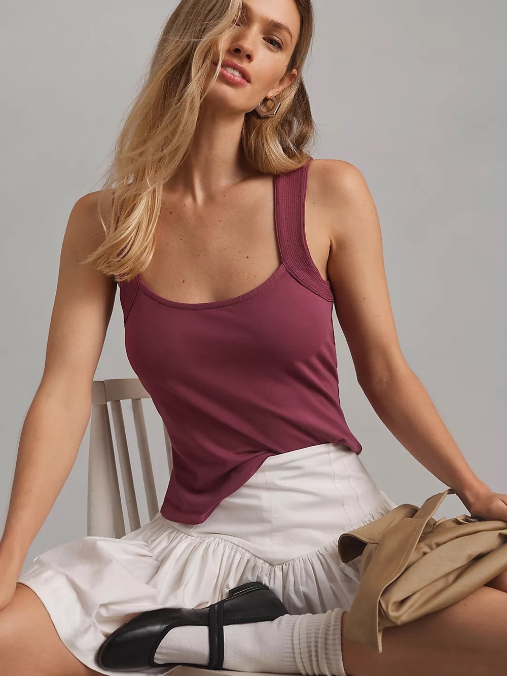 Maeve Mauve Trapunto Tank Square Neck Tank Top Sz S